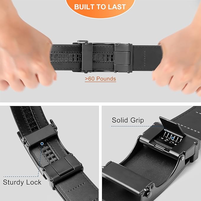 GAEKEAO Men's Belt Suede Leather Ratchet Belt for Men Micro-Adjustable Buckle for Dress, Casual & Everyday Wear, Trim to Fit