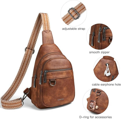 Leresas 7L Sling Bag for Women Men Vegan Leather Crossbody Bags Fanny Pack Purse Backpack Over Shoulder Bag Travel Anti Theft