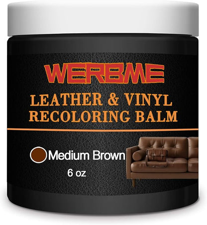Leather Recoloring Balm & Color Restorer - Multipurpose Dye & Paint for Faded Leather Couches, Car Seats, Shoes | Fix Scratches on Clothing, Furniture & Accessories(Medium Brown)