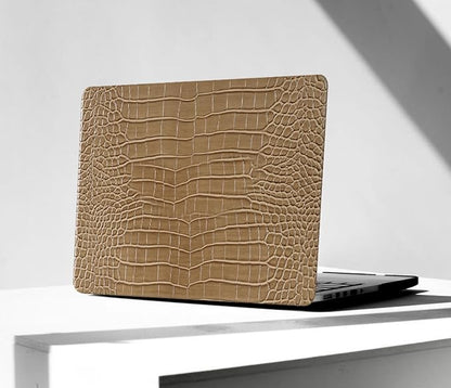 KEROM Compatible for Crocodile MacBook Pro 13 Inch Case 2025-2016 M2 M1 A2338 A2289 A2251 A2159 A1989 A1706 A1708, Textured Elegant Aligator Skin Snakeskin PU Leather Hardshell & Keyboard Cover, Brown