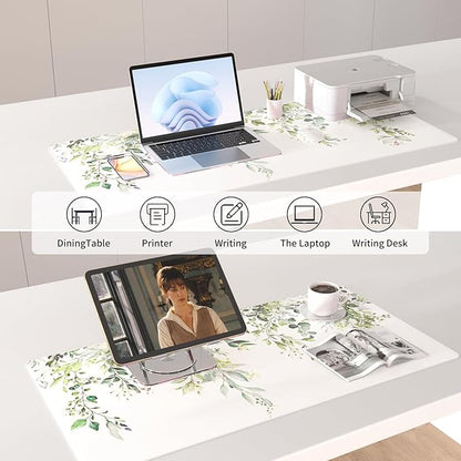 Colorful Star Large Mouse Pad, Green Leaves Waterproof Office Desk Mat, Non-Slip Gaming Mouse Pad, XXL PC Laptop Protector Pads, PU Leather Desk Writing Pads for Office Home, 31.5" x 15.7"