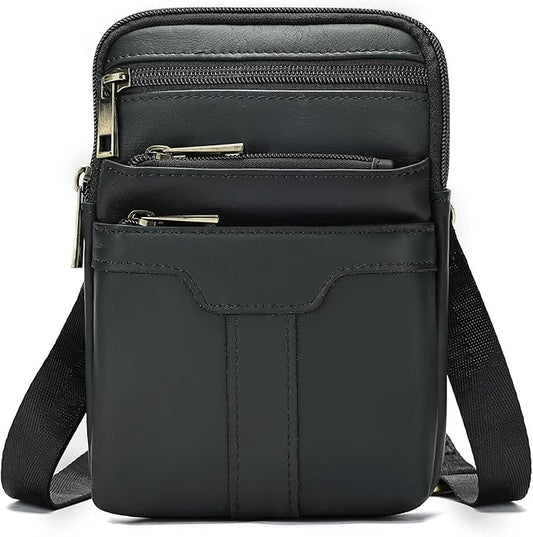 MASIWEI Real Leather Crossbody Bag for Men Women Hiking Small Purse Convertible Belt Loop Shoulder Bag for Phone Passport