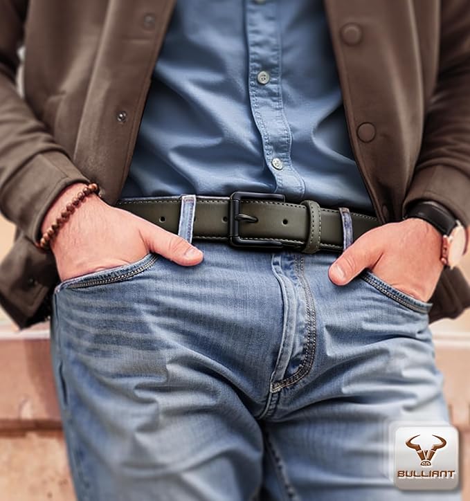 BULLIANT Men Belt,Leather Belt Adjustable For Men Dress Casual Jeans 1 3/8,Cut For Fit