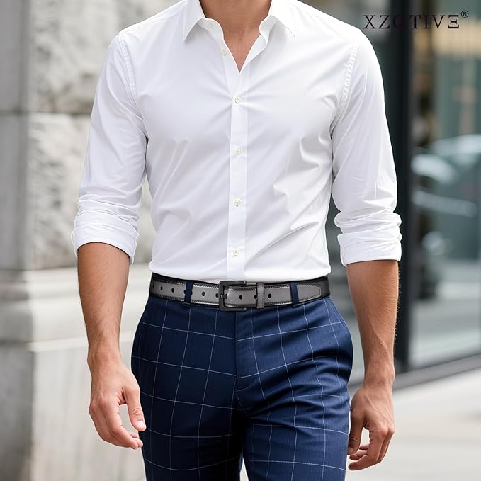 XZQTIVE Men’s Metal Free Belt Hypoallergenic Leather Belts For Jeans Dress Nickle Free TSA Belt With Black Buckle
