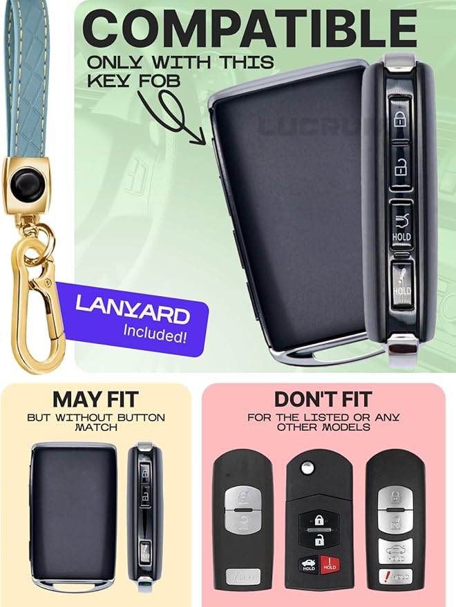 Lucrum Compatible with Mazda Key Fob Cover & Leather Keychain - TPU Case for 3, 6, CX-5 CX-9 CX-30 CX-50 CX-70 (2019-2025)