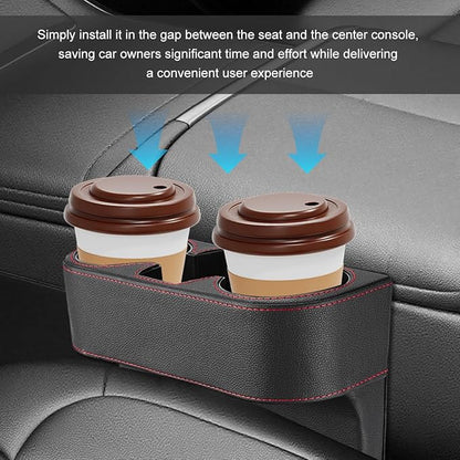 Car Seat Gap Filler Organizer, Multifunctional Auto Console Side Storage Box with Cup Holder, Universal PU Leather Cup Holder Front Seat Crevice Filler for Car Truck SUV (Black)