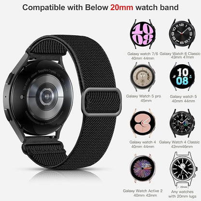 Lerobo Elastic Bands Compatible with Samsung Galaxy Watch 8 7 6 5 4 40mm 44mm/Galaxy Watch 8 Classic 6 4 Classic 43mm 47mm 42mm 46mm/5 Pro Band 45mm/Active 2,3 Pack 20mm Adjustable Nylon Sport Band