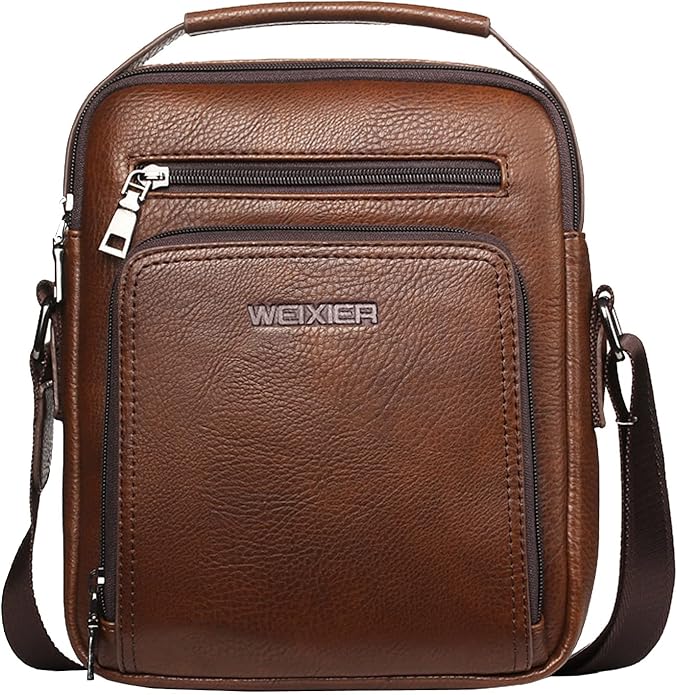 Hebetag Small Leather Sling Shoulder Bag Messenger Pack for Men Women Outdoor Travel Business