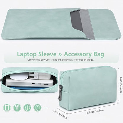 HYZUO 13.3-14 Inch Laptop Sleeve Case for MacBook Pro 14 M5/M4/M3/M2/M1 Pro/Max A3426 A3427 2026-2021, 13.3" MacBook Air/Pro, 13.5-13.8 Surface Laptop, HP Envy 13, Faux Suede Leather, Mint Green