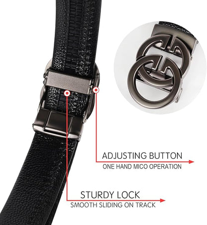 Aurolran Men&Womens Leather Dress Belt Business Automatic Buckle Belt Color-Black Silver Gold