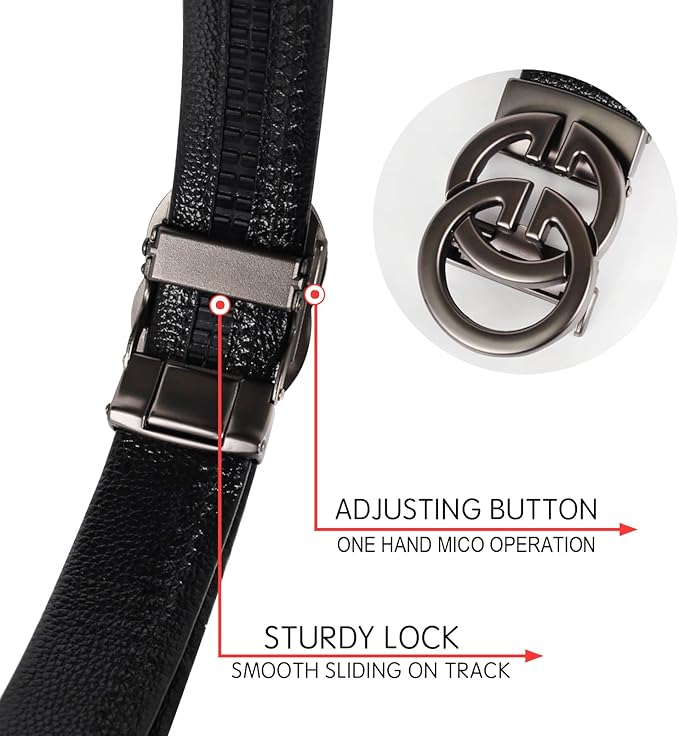 Aurolran Men&Womens Leather Dress Belt Business Automatic Buckle Belt Color-Black Silver Gold