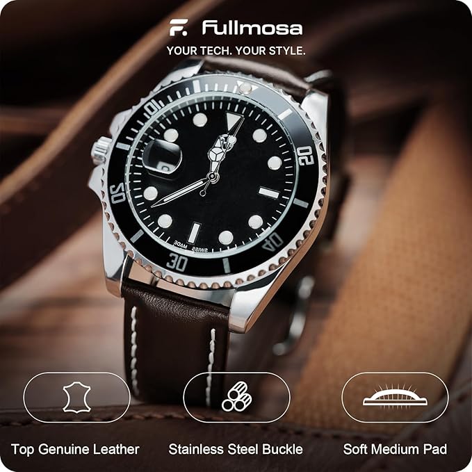 Fullmosa Watch Straps 20mm, Axus Series Leather Strap Replacement Watch Strap with Stainless Steel Metal Clasp for Men Women 14/16/18/20/22/24mm, Dark Brown 20mm