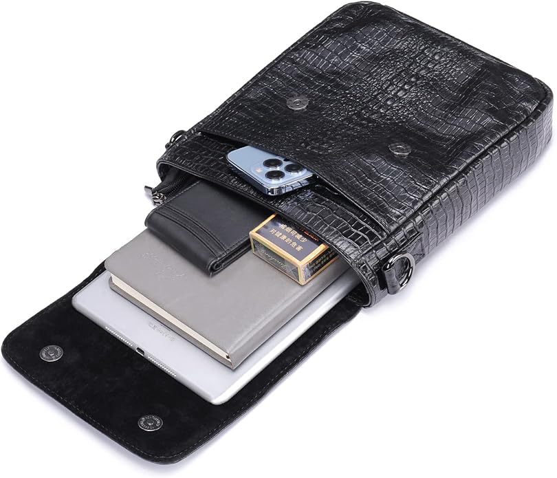 NIUCUNZH Leather Flap Messenger Bag for Men Small Crossbody Shoulder Bag,Novelty Crocodile Embossed