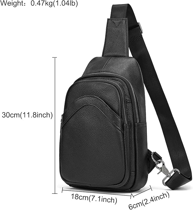 LUUFAN Men's Genuine Leather Sling Bag Chest Shoulder Backpack Crossbody Bag for Casual Sports Hiking Running Travel