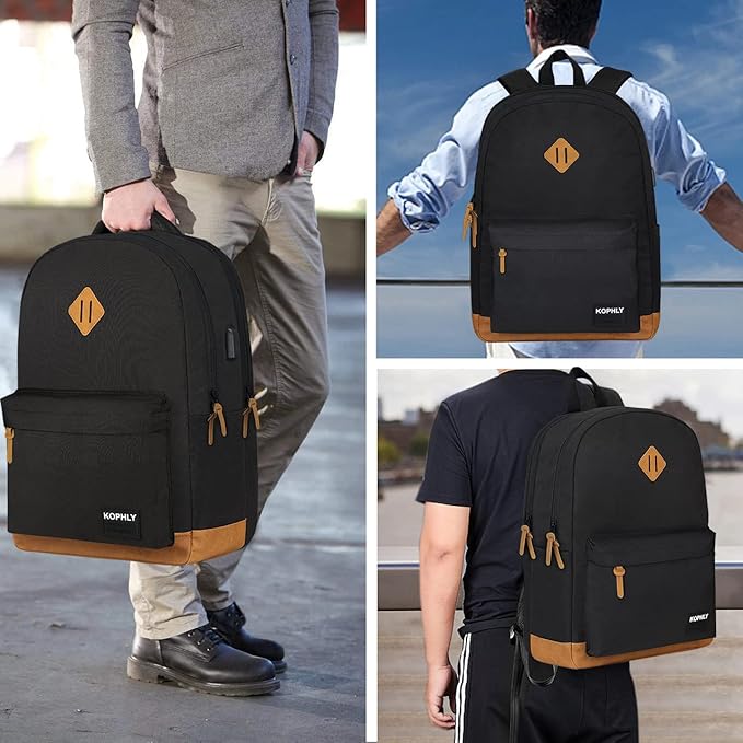 Lightweight Travel Laptop Backpack, Backpack with USB Charging Port For Men and Women, Carry-on Back pack, Casual Work Bag(Black Set)