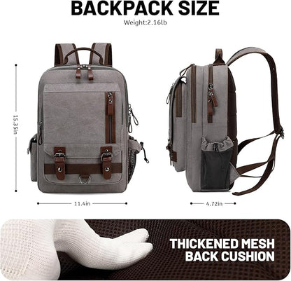 Lanola Water-resistant Canvas Backpack with Anti-Theft Pocket, Daypacks Fits 15.6 Inch Laptop for Men Perfect for Work, Travel, Daily Use (Grey)