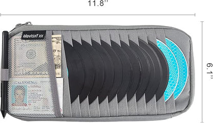alavisxf xx Car CD Holder, DVD Vehicle Visor Storage Organizer, Large Capacity CD Visor Case Holder with 12 Sleeves, 1 Mesh Pocket, 1 Pen Holder, 1 Back Inner Pocket (Grey)