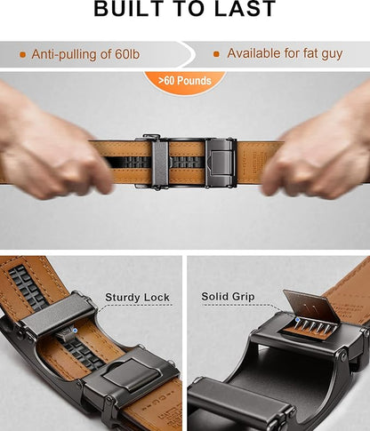 KEMISANT Belt Men, Sliding Ratchet Belt Genuine Leather For Gift Mens Dress Pants Oxfords,Size Adjustable