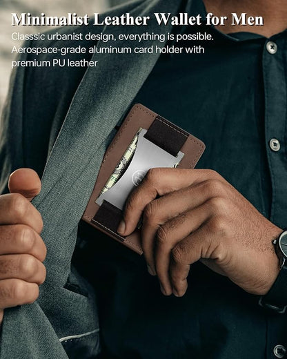 HITTIONA Minimalist Slim Wallet for Men - Mens Wallets Leather with POP UP Card Holder Wallet Fits Front Pocket, RFID Blocking Bifold Men`s Wallets with Metal Money Clip and Box