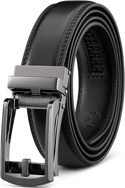 Founders & C Mens Ratchet Belt Leather Click 1 1/4" with Slide Buckle, Casual Dress Belt Adjustable