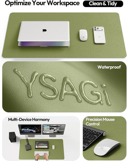 YSAGi Leather Desk Pad Protector, Office Desk Mat, Large Mouse Pad, Non-Slip PU Leather Desk Blotter, Laptop Desk Pad, Waterproof Desk Writing Pad for Office and Home (Green, 47" x 17")