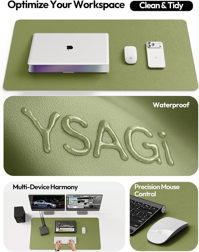 YSAGi Leather Desk Protector, Office Mat, Large Mouse Mat, Non-Slip PU Leather Blotter, Laptop Desk, Waterproof Writing Pad for Office and Home (Green, 47.2" x 23.6")