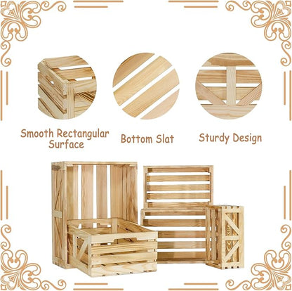 Wooden Crates for Display 5 Pack Wood Storage Crate for Home Rustic Nested Crates with Handles, Farmhouse Wooden Basket for Storage Container and Decorations XL