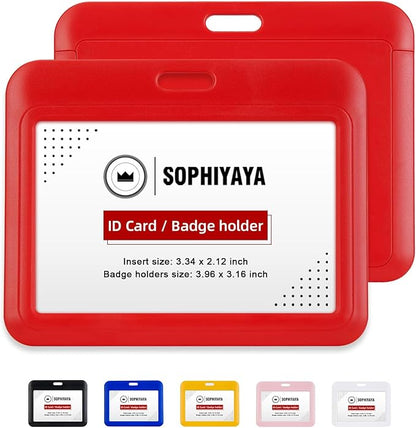 6 Pack Sliding Horizontal Badge Holder Hard Plastic Key Card Work Badge Sleeve for Office School Factory Teacher Student (Red)