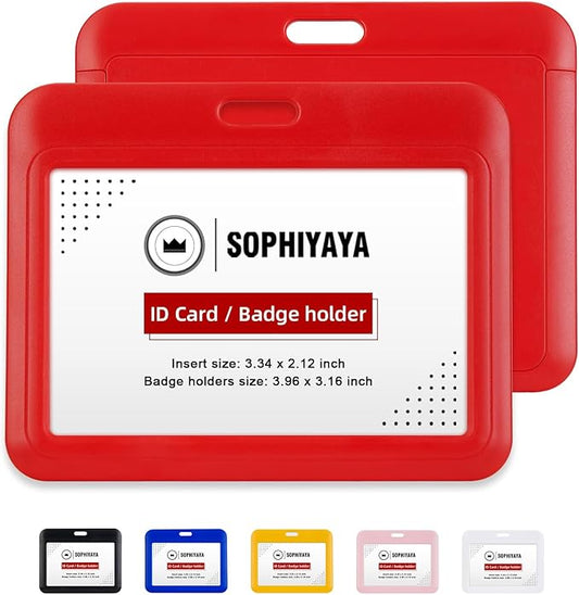 6 Pack Sliding Horizontal Badge Holder Hard Plastic Key Card Work Badge Sleeve for Office School Factory Teacher Student (Red)