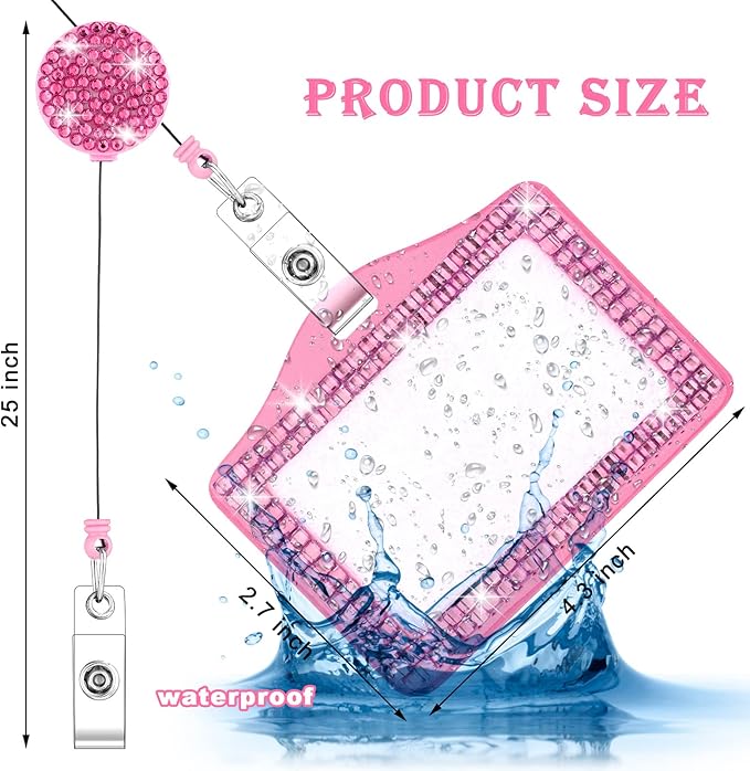 4 Pieces Bling ID Badge Holder Rhinestones Badge Holder Rhinestone ID Small Reel Rhinestone Cute Bling Crystal Reel Card for Office Business Home