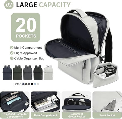 Lightweight Commute Backpack for Men & Women, Water-Resistant Travel Daypack with 15.6-Inch Laptop Compartment & Anti-Theft Pockets, Cloud Gray