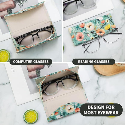 Foldable Glasses Case, Magnetic PU Leahter Sunglasses Case, Cute Hard Shell Folding Eyeglass Cases for Women Kids