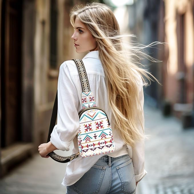 ZAZYXTJ Western Aztec Crossbody Sling Bag for Women Leather Small Chest Bag Adjustable Straps Daypack for Travel Sport Hiking