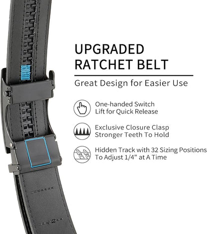 GAEKEAO Men's Belt Suede Leather Ratchet Belt for Men Micro-Adjustable Buckle for Dress, Casual & Everyday Wear, Trim to Fit