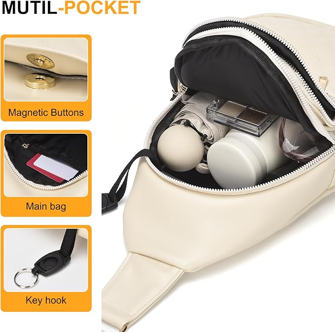 Crossbody Bags for Women Men,Leather Sling Bag Cross Body Backpack for Women, Casual Chest Bag Daypack for Travel Hiking, White