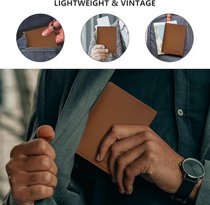 BAPHITY Genuine Leather RFID Blocking Passport Holder Wallet with Zipper Hidden Pocket,Luxury Cover for Men Women,Ideal Gift-red-brown
