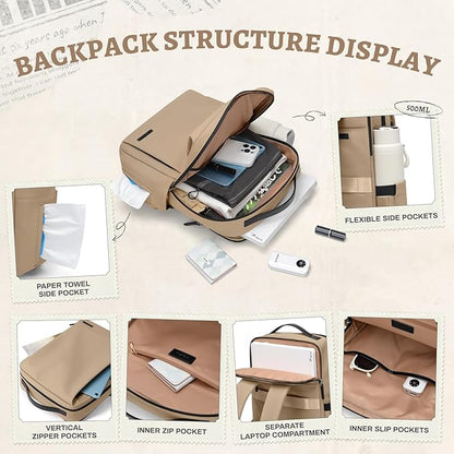 GOLF SUPAGS Imitation Leather Backpack for Women Men Multi-Functional Water-Resistant Casual Daypack for Work, Travel & College Fits 15.6 Inch Laptop (Gravel Brown)