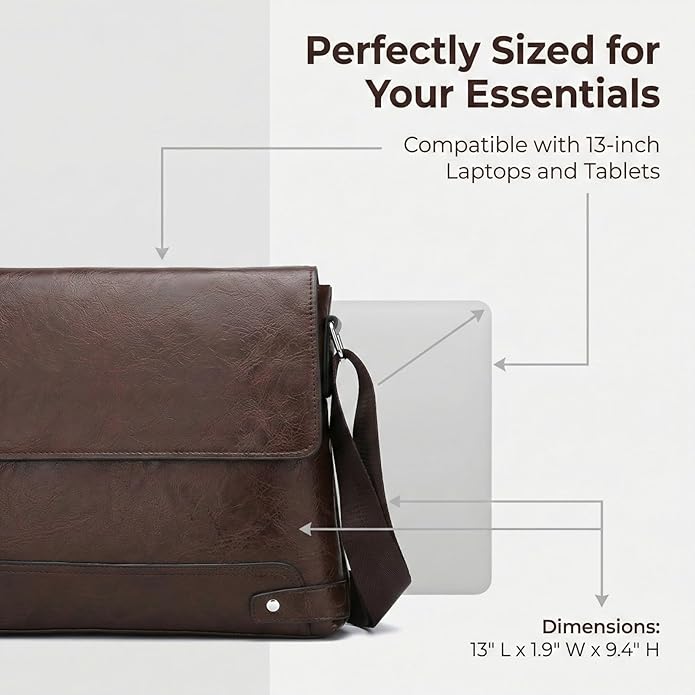 Messenger Bag for Men, 13 inch Purse Crossbody Bag, Waterproof Shoulder Bag for Office Business