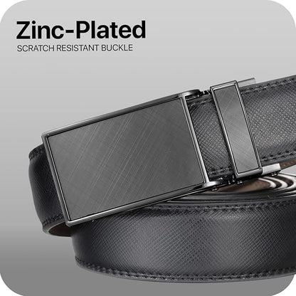 Marino Avenue Ratchet Belt for Men. Adjustable Leather Dress Belt with 38 Easy to Click Into Place Ratchet Closures.