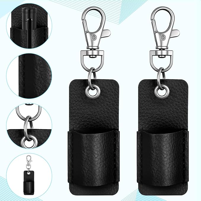2 PCS Pen Holder for Lanyard, Black Leather Lanyard Pen Holder, Anti-Lost Pencil Clip for Badge Reel