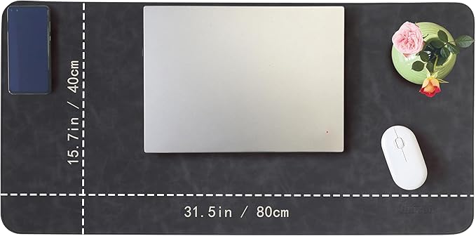 Leather Desk Mat, 31.5"x15.7" Non-Slip PU Leather Desk Pad, Thick Desk Blotter with Stitched Edge, Retro Large Mouse Pad, Laptop Pad for Office & Home Use (Black)