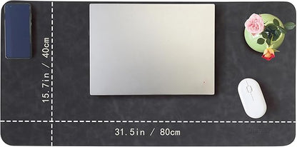 Leather Desk Mat, 31.5"x15.7" Non-Slip PU Leather Desk Pad, Thick Desk Blotter with Stitched Edge, Retro Large Mouse Pad, Laptop Pad for Office & Home Use (Black)