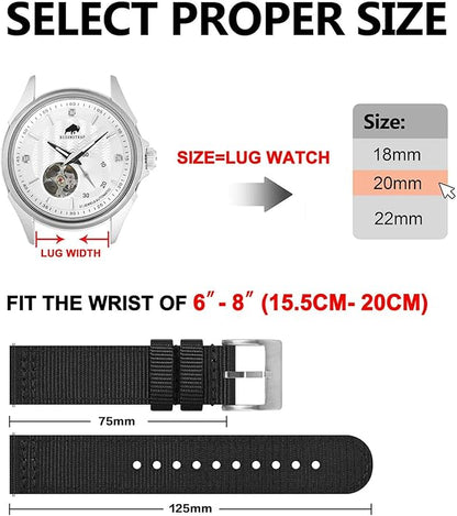 BISONSTRAP Men’s Nylon Watch Bands, Two-Piece Military Watch Straps, Quick Release, Brushed Buckle, Band Width 18mm 19mm 20mm 22mm