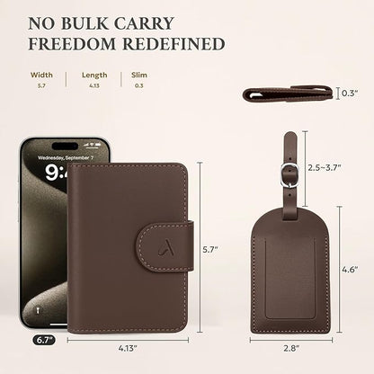 ALLIVE Genuine Leather Passport Holder for Travel with Hidden AirTag Pocket, RFID Blocking Passport Travel Wallet with Luggage Tag & Premium Gift Box, Holiday Gift for Women and Men (Coffee Brown)