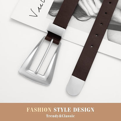 Women's Leather Belts for Jeans Pants Fashion Leather Waist Belt Ladies Dress Belts with Gold/Silver Buckle