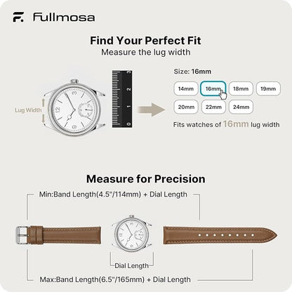 Fullmosa Watch Band, Quick Release Leather Watch Strap for Men Women, Replacement Bands Width 12mm 14mm 16mm 18mm 19mm 20mm 21mm 22mm 24mm