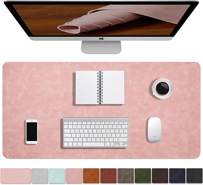Distressed Leather Desk Mat - Non-Slip PU Leather Desk Pad Protector - Large Waterproof Mouse Pad Computer Keyboard Desk Mat Desk Accessories for Office & Home (Pink, 36"x 17")