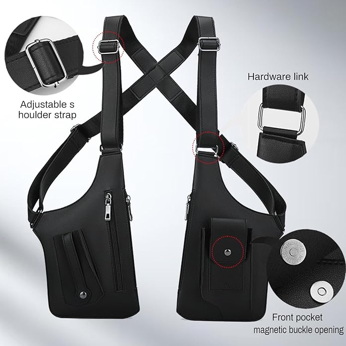 FANNING511 Double Shoulder Armpit Bag for Men Vest Bag Multi Pocket Underarm Pouch for Travel Outdoor Running cycling
