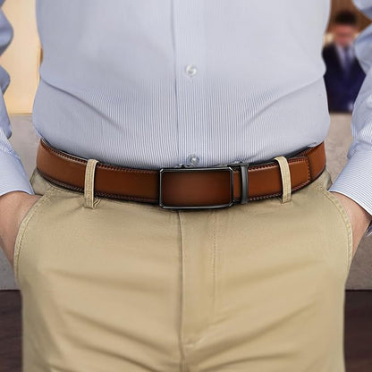 KEMISANT Men Belt Ratchet Click Belt Genuine Leather Adjustable For Men Golf Dress Casual Jeans 1 3/8-Cut For Fit