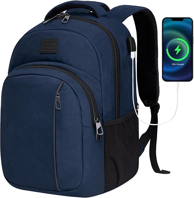 LARIPOP Carry On Backpack for Airplane, 15.6 Inch Laptop Backpack with USB Charging Port, Water Resistant Business Travel Backpack, Lightweight College School Bookbag Anti Theft for Men Women, Blue